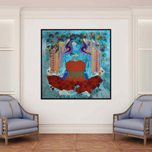 In-situ view of Ranjit Singh Kurmi's 'Creation 44 (Urban Nature)' painting in a room