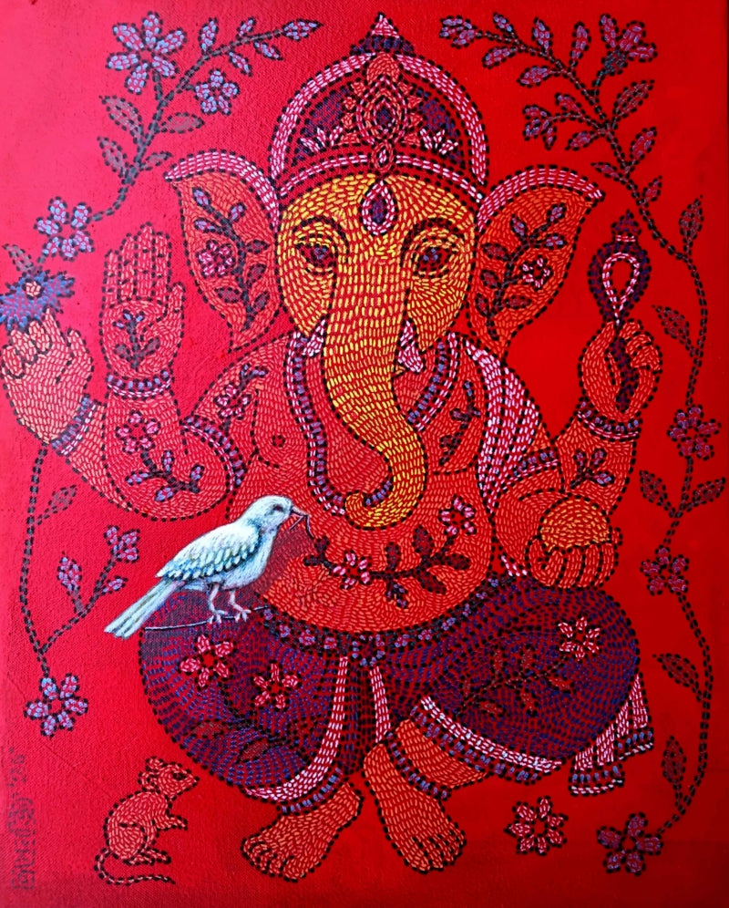 Creation Of Ganesh' religious acrylic painting by artist Prasenjit Nath, 20x16 inch, on canvas