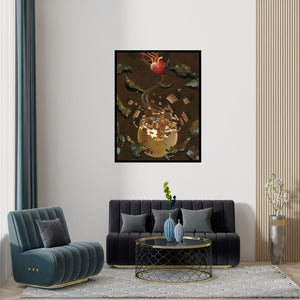 Preview of 'Creation (Pulse of Creation)' Painting by Zakir Hussain shown on a wall in a furnished room.