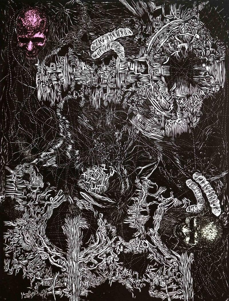 Figurative printmaking titled 'Creator 21', 18x14 inches, by artist Kumara Swamy Pashikanti on Paper