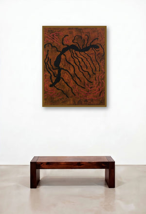 Creepy Abstract by artist Santosh More displayed in a Mid-Century Modern Hotel Suite