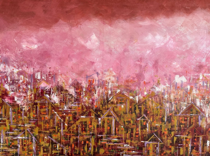 Crimson Love' abstract oil painting by artist Karishma Wadhwa, 36x48 inch, on linen