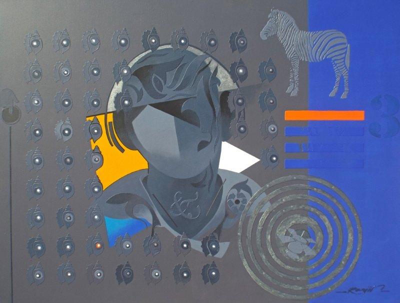 Figurative acrylic painting titled 'Crop Circle 1', 32x42 inches, by artist Ranjit Singh on Canvas