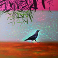 Crow' contemporary acrylic painting by artist Nijesh Mohan, 24x24 inch, on canvas