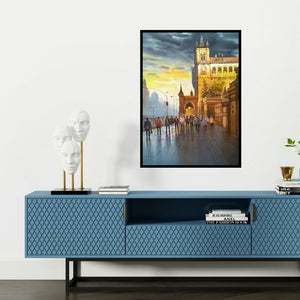 'Cst Mumbai' painting by Nanasaheb Yeole shown on a wall in a furnished room.