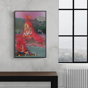 Amol Satre's 'Culture Of India 2 (Farewell to Ganesha)' Painting visualized above a sofa in a contemporary room