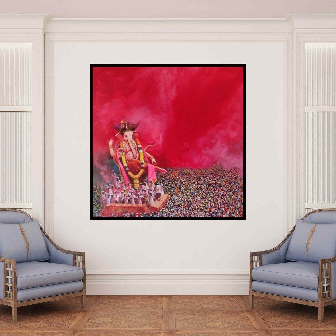 In-situ view of Amol Satre's 'Culture Of India (Farewell)' painting in a room