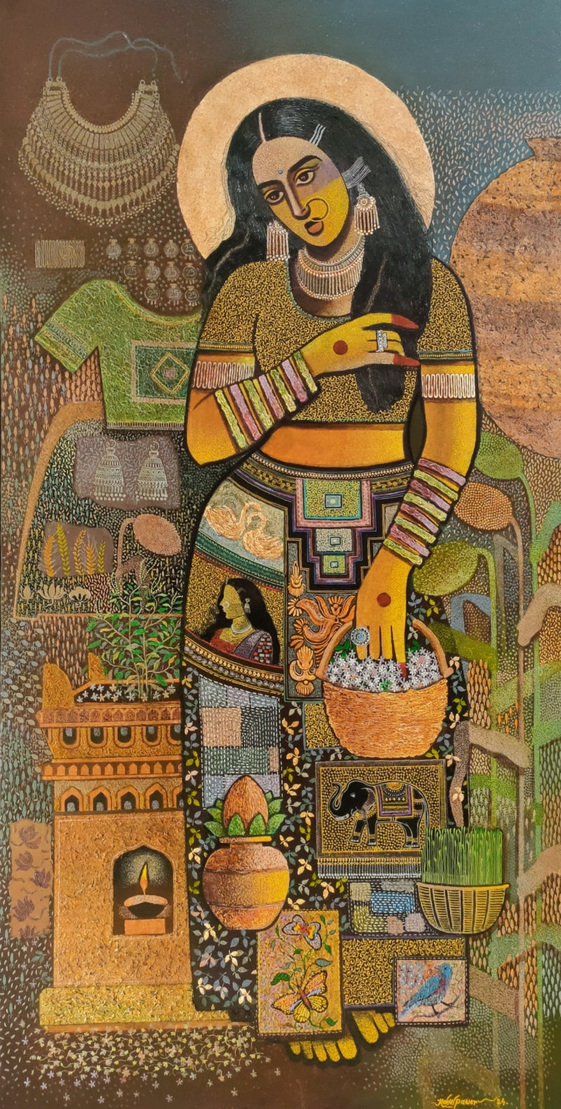 Culture Series 1' figurative acrylic painting by artist Rahul Pawar, 60x30 inch, on canvas