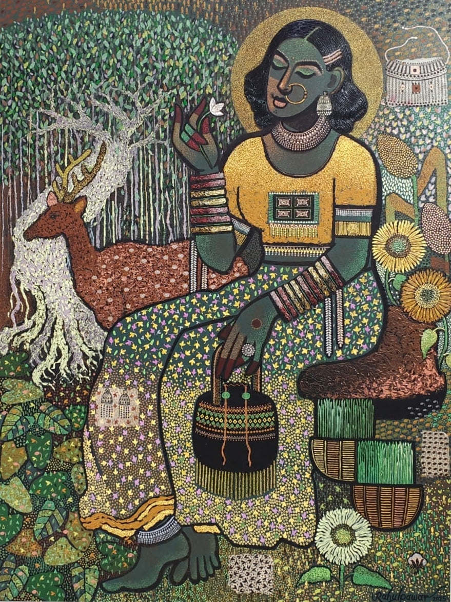 Culture Series 22' figurative acrylic painting by artist Rahul Pawar, 48x36 inch, on canvas