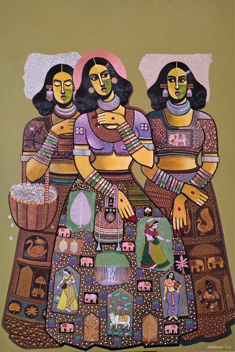 Culture Series 6' figurative acrylic painting by artist Rahul Pawar, 72x48 inch, on canvas