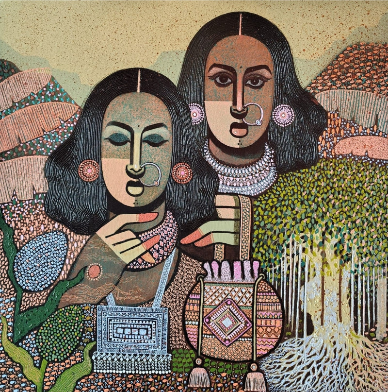 Culture Series 7' figurative acrylic painting by artist Rahul Pawar, 20x20 inch, on canvas