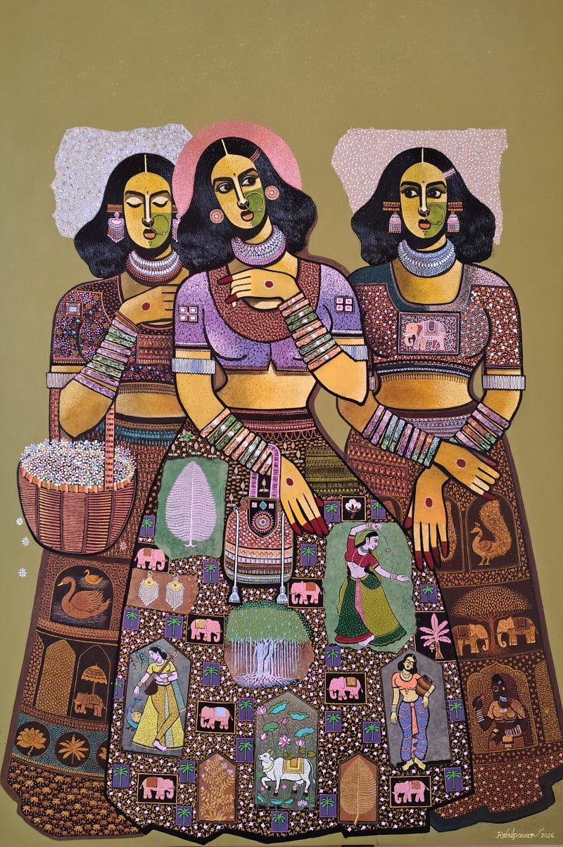 Culture Series' figurative acrylic painting by artist Rahul Pawar, 72x48 inch, on canvas