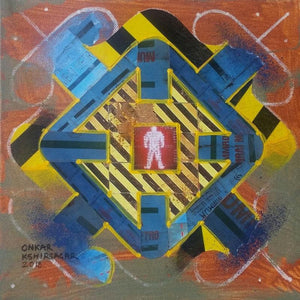 Culture Underconstruction 3 (Crossroads) by Onkar Kshirsagar, Original Canvas Contemporary Painting on Canvas, X-Small Square Wall Art