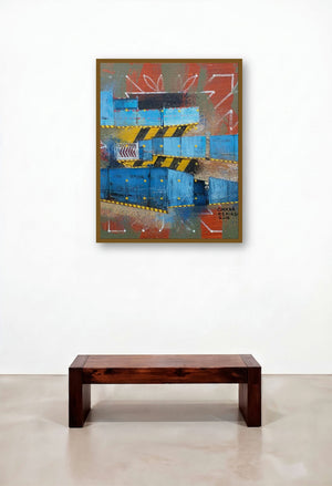 Culture Underconstruction 4 (Diversion) by artist Onkar Kshirsagar displayed in a Rustic Hotel Lobby