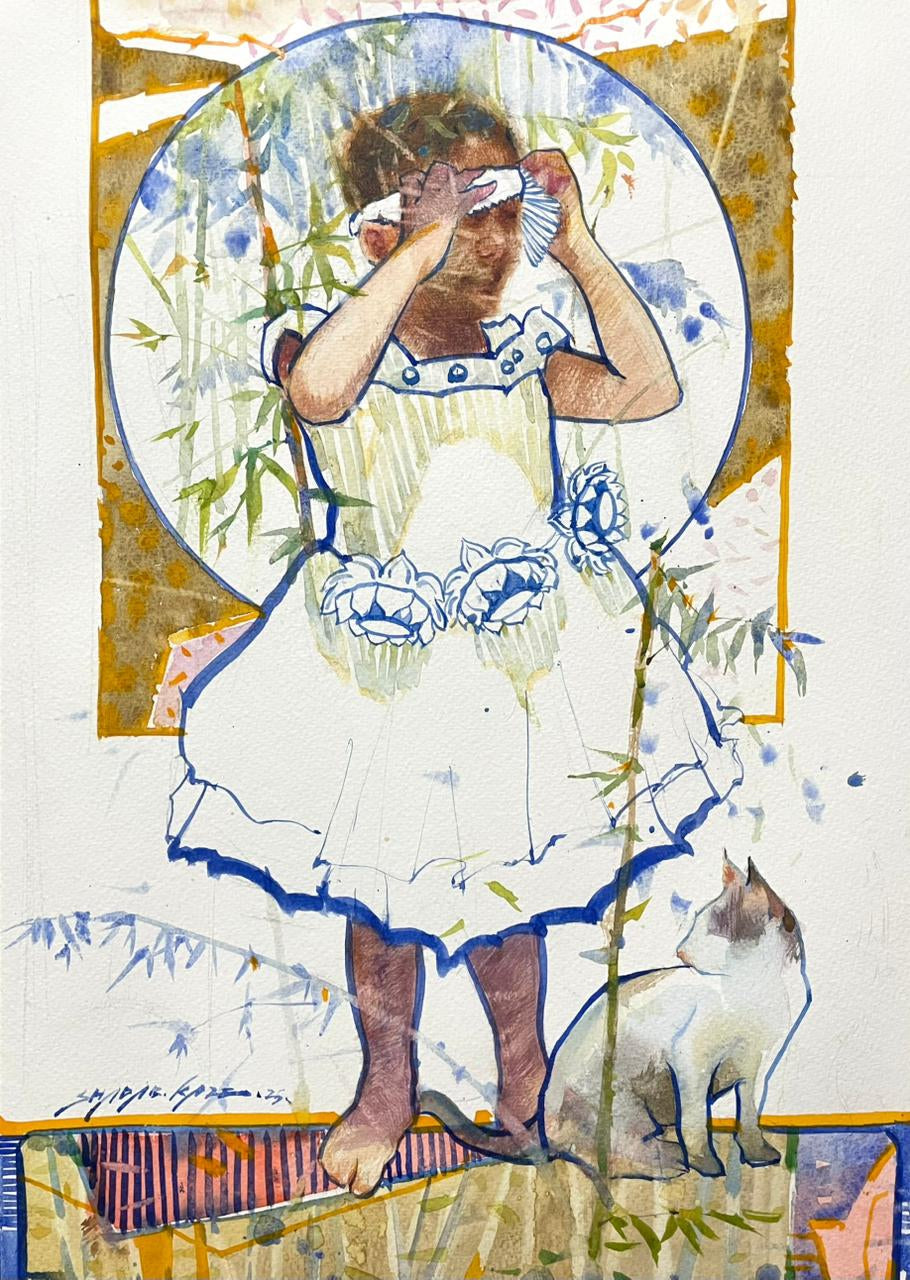 'Curious Gaze' figurative watercolor painting by artist Shadab Kazi, 16x11 inch, on paper