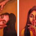 Daily Dilemma' figurative acrylic painting by artist Payel Mitra Sarkar, 13x24 inch, on canvas