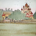 Religious watercolor painting titled 'Dakshineswar Temple Kolkata', 8x11 inches, by artist Arunava Ray on Paper