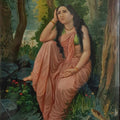Figurative oleograph painting titled 'Damayanti Vanavas', 21x15 inches, by artist Raja Ravi Varma on Paper