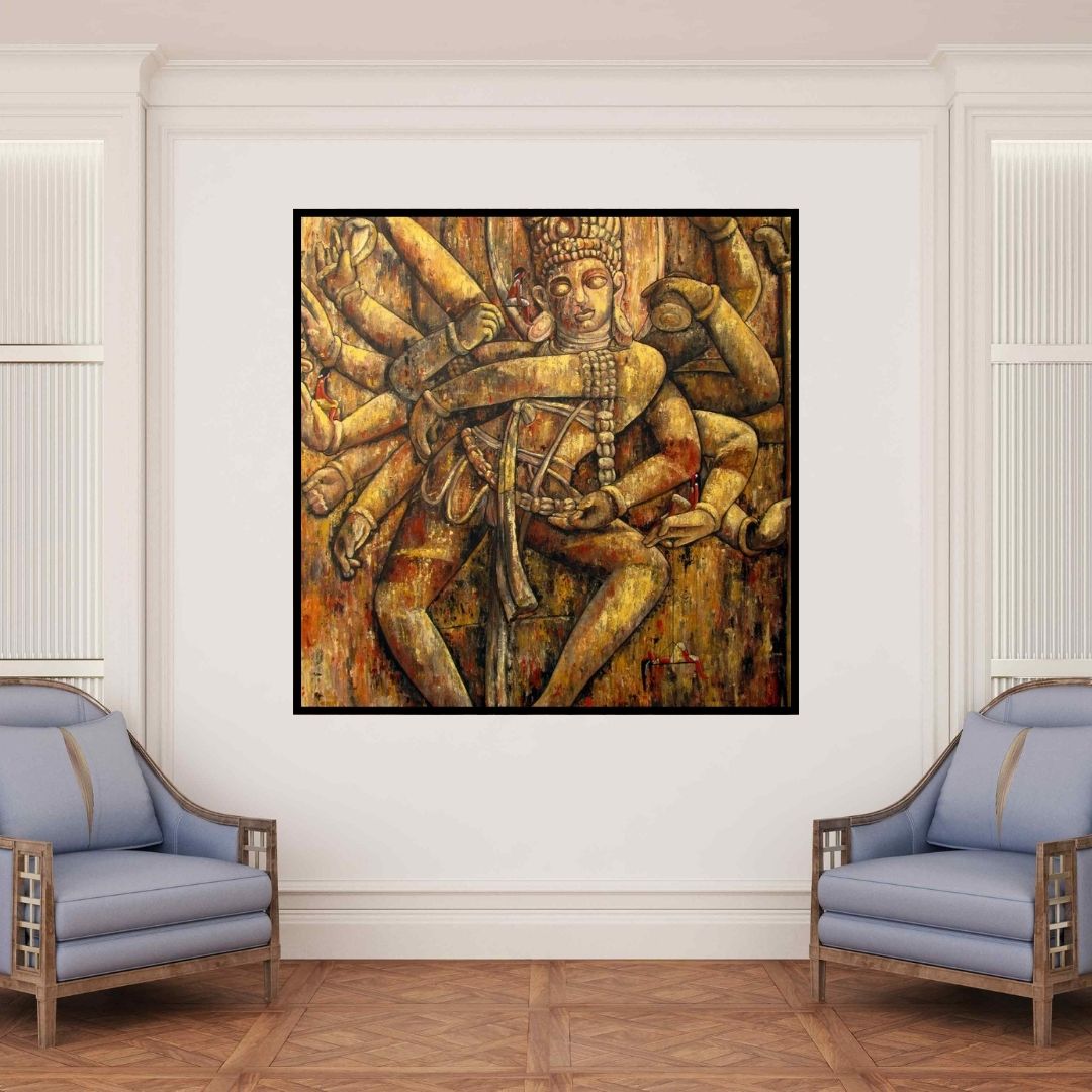 In-situ view of Suruchi Jamkar's 'Dance Of Creation' painting in a room