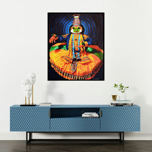 Prashantt Yampure's 'Dance Kathakali 2' painting visualized above a sofa in a contemporary room.