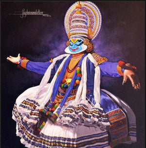 Figurative acrylic painting titled 'Dance Kathakali', 24x24 inches, by artist Prashant Yampure on Canvas