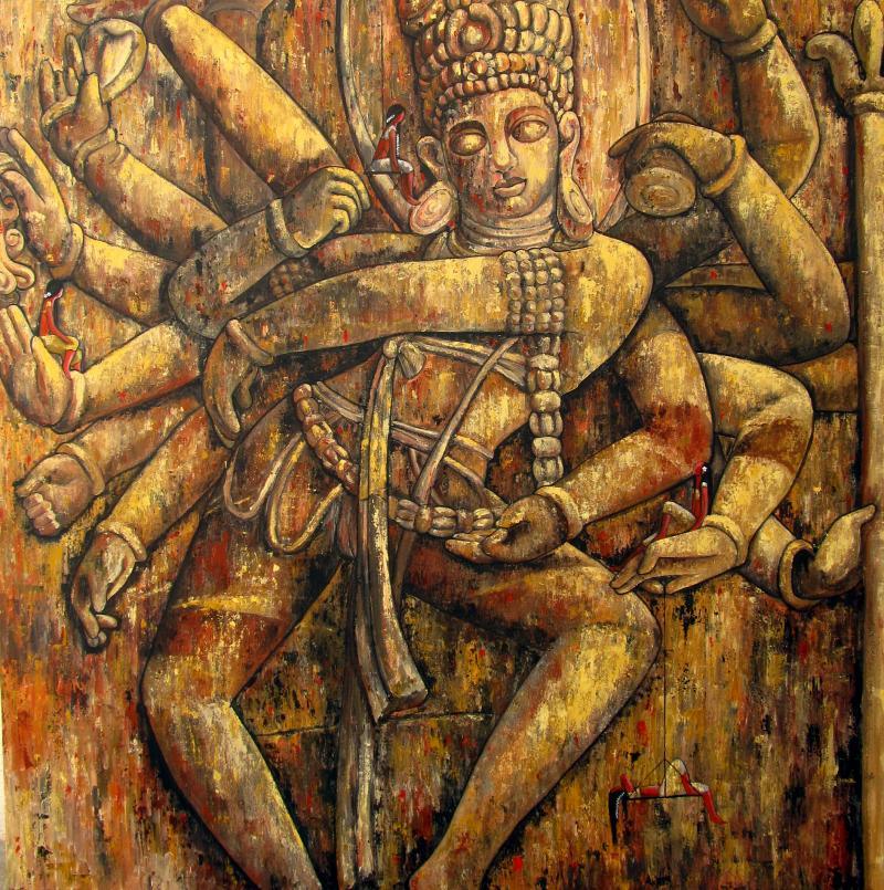 Photorealistic acrylic painting titled 'Dance Of Creation', 48x48 inches, by artist Suruchi Jamkar on Canvas