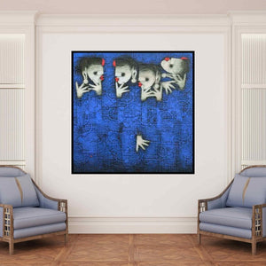 In-situ view of Basuki Dasgupta's 'Dance To The Tune (The Conversation)' painting in a room