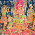 Figurative serigraphs painting titled 'Dancers', 30x35 inch, by artist Sakti Burman on Paper