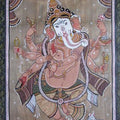 Folk Art fabric painting titled 'Dancing Ganesha Tasar Cloth Painting', 12x26 inches, by artist Pradeep Swain on Cloth