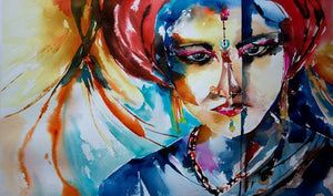 Dancing Girl (Rhythm in Bloom: A Celebration of Dance) by Veronique Piaser-Moyen, Original Watercolor Portrait Painting on Paper, Small Horizontal Wall Art