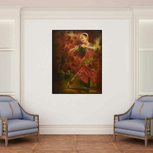 'Dancing Lady' painting by Kamal Rao shown on a wall in a furnished room.