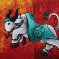 'Dancing Nandi 2' religious acrylic-charcoal painting by artist Paras Parmar, 36x60 inch, on canvas