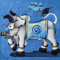 Dancing Nandi 3' religious acrylic-charcoal painting by artist Paras Parmar, 36x36 inch, on canvas