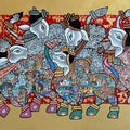 Dancing Nandi' religious acrylic painting by artist Vivek Kumavat, 36x60 inch, on canvas