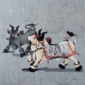 Dancing Nandi' religious acrylic-charcoal painting by artist Paras Parmar, 36x36 inch, on canvas
