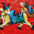 'Dancing Nandi' religious acrylic-charcoal painting by artist Paras Parmar, 36x60 inch, on canvas