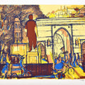 Cityscape serigraphs painting titled 'Dariyapur Darwaza', 24x30 inches, by artist Vrindavan Solanki on Paper