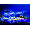 Abstract acrylic painting titled 'Dark blue', 18x30 inches, by artist Dnyaneshwar Dhavale on canvas