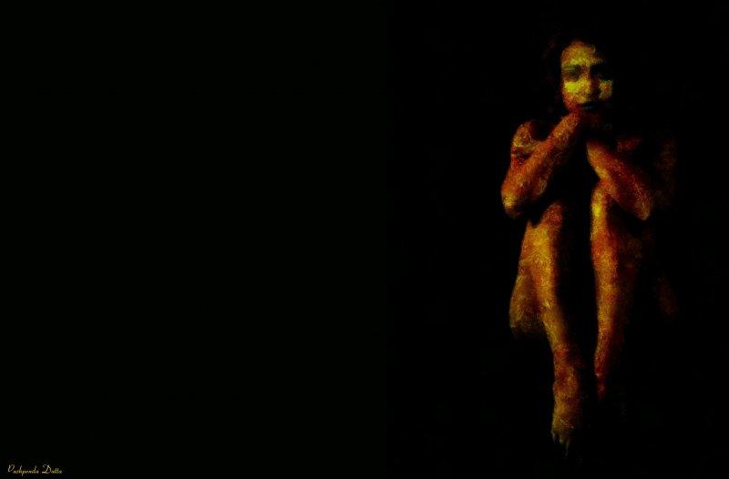 Figurative Digital Painting digital art titled 'Dark Eyes of eternal soul', 11x17 inches, by artist Pushpendu Dutta on canvas