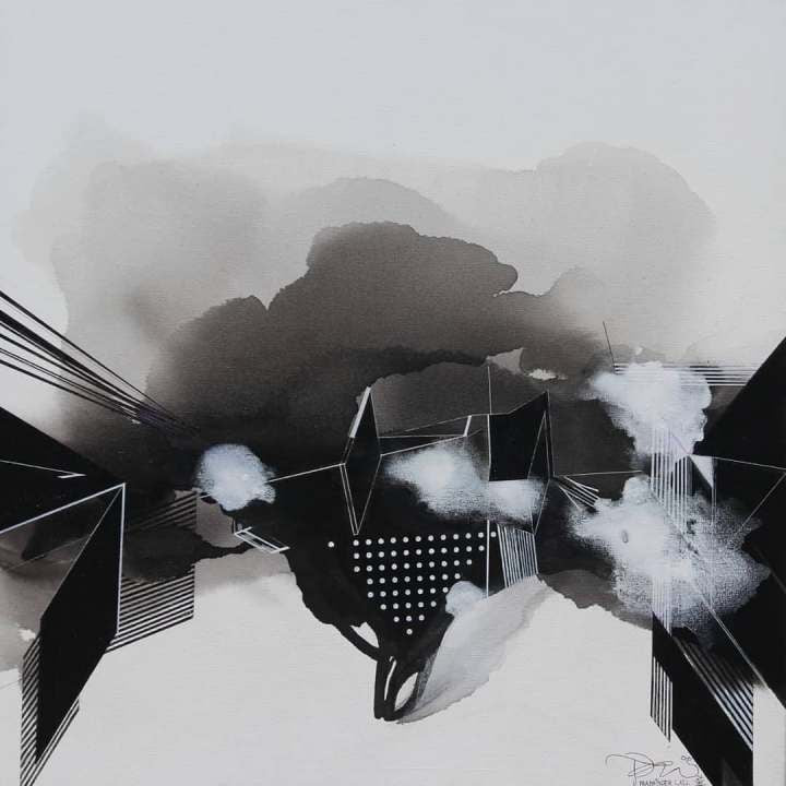 'Dark Fear' abstract acrylic painting by artist Prabhinder Lall, 36x36 inch, on canvas