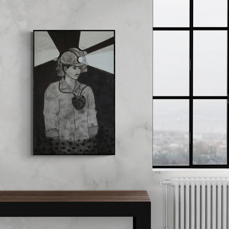 In-situ view of Sudhir Bagde's 'Dark Life' painting in a room