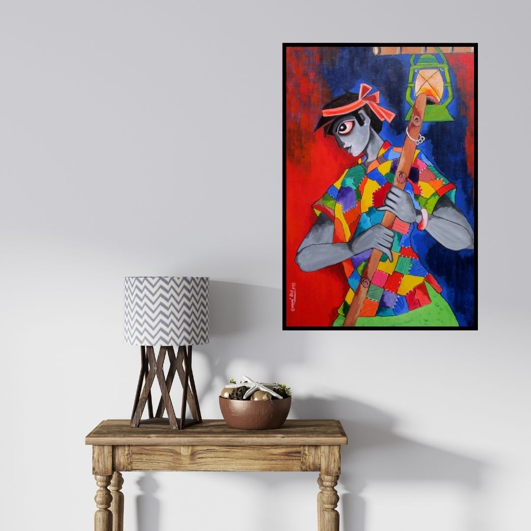 In-situ view of Sharmi Dey's 'In Darkness' painting in a room