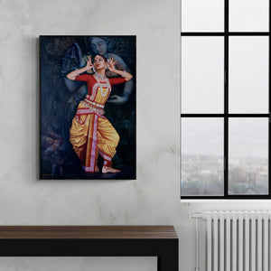 In-situ view of Rajeev M Y's 'Darpana Sundari' painting in a room