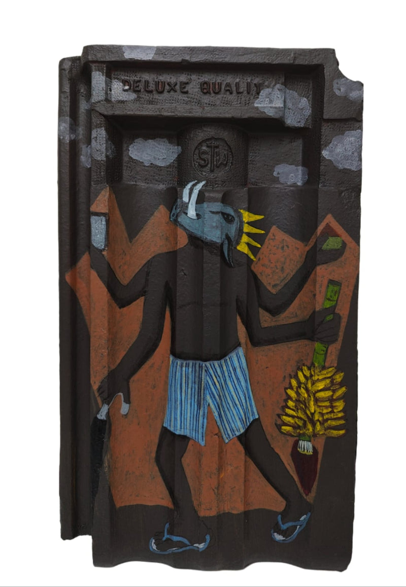Dashavatar 2' religious acrylic painting by artist Harshada Kolapkar, 16x9 inch, on terracotta roof
