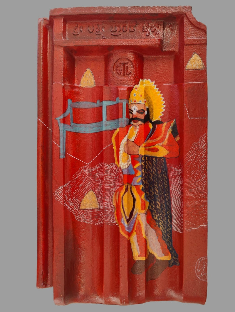 Dashavatar 3' religious acrylic painting by artist Harshada Kolapkar, 16x9 inch, on terracotta roof