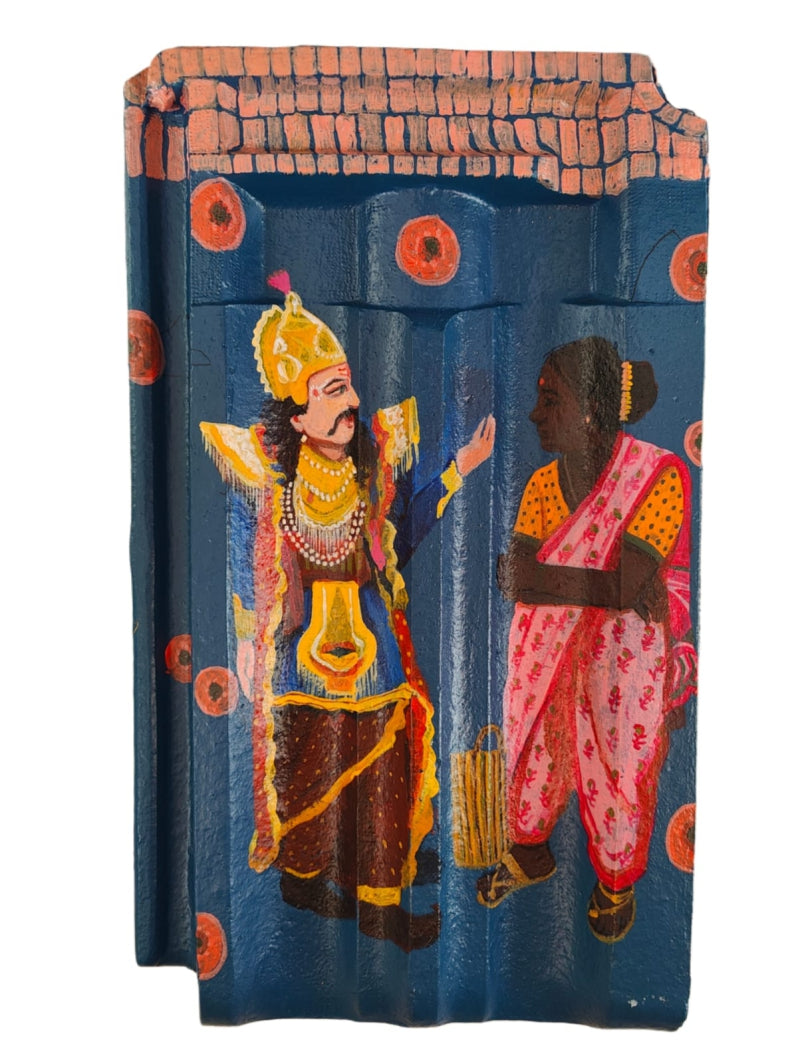 Dashavatar 5' religious acrylic painting by artist Harshada Kolapkar, 16x9 inch, on terracotta roof