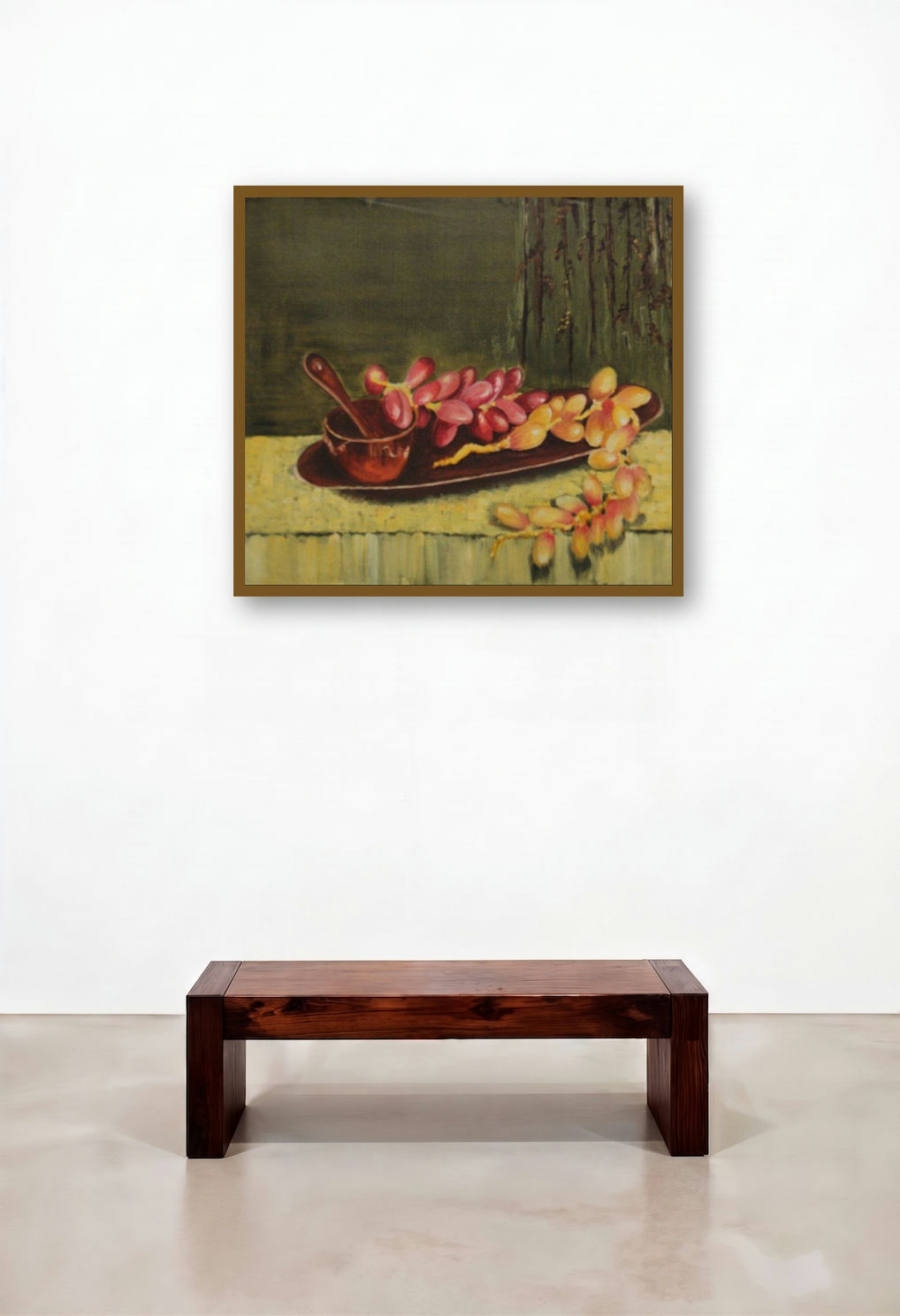 Dates On The Tray (Grapes) by artist Krupa Shah displayed in a Transitional Hotel Lobby