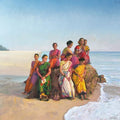 Figurative oil painting titled 'Daughters Of The Sea', 46x53 inches, by artist Paresh Thukrul on Canvas