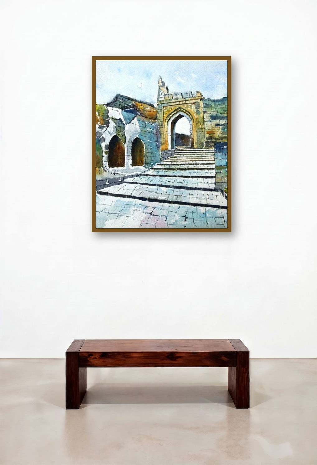 Daulatabadfort (Passage Through Time) by artist Chetan Agrawal displayed in a Japandi Reception Area