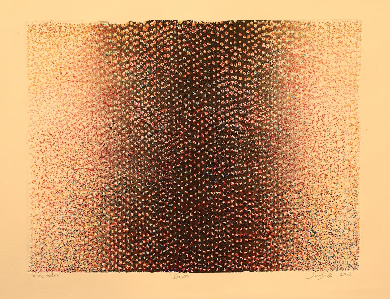 Dawn' contemporary mixed-media painting by artist Jin Sook Shinde, 15x20 inch, on paper